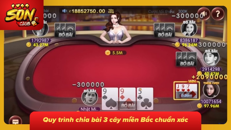 Tay cầm chương chia bài 3 lá cho từng thành viên trên ván bài